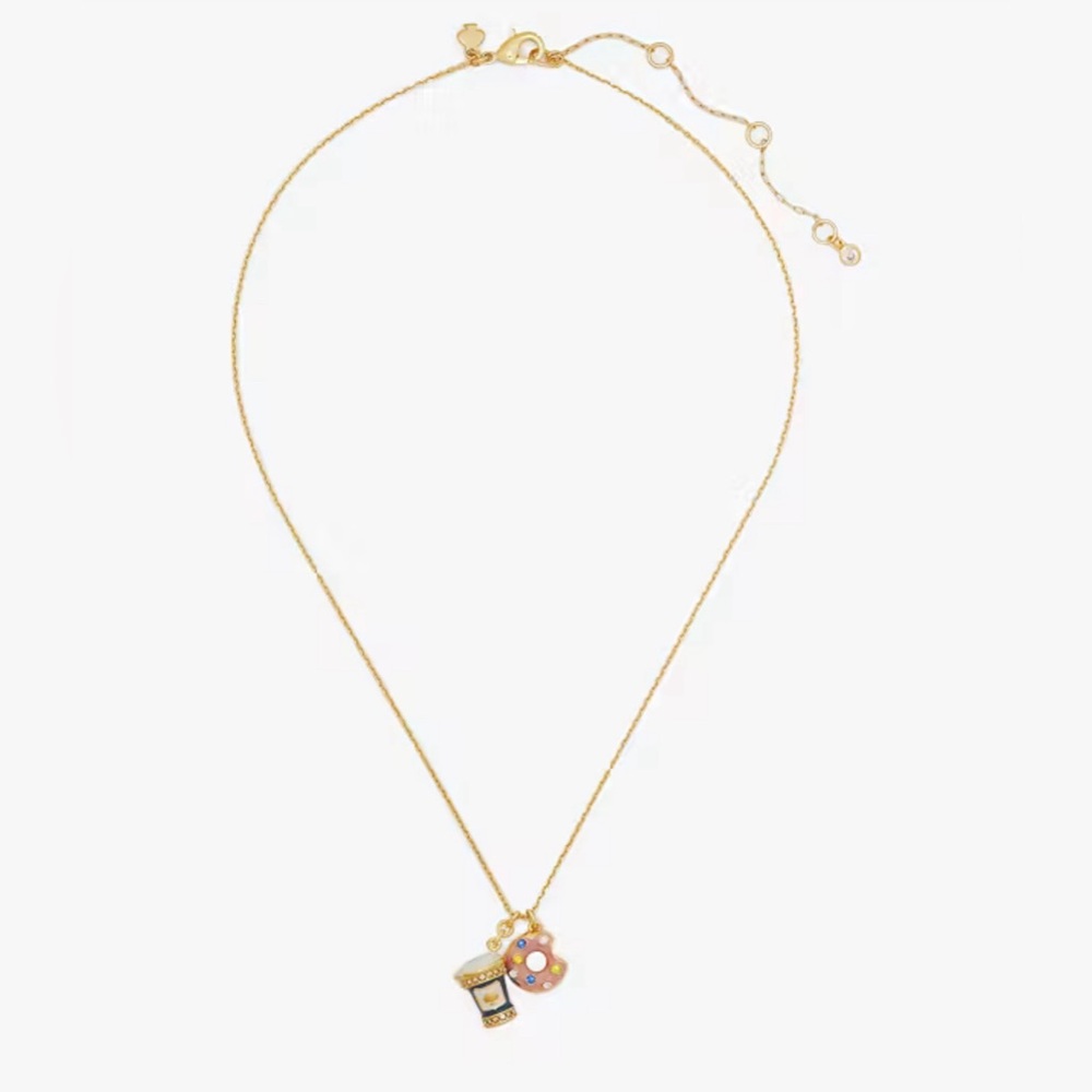 COFFEE BREAK DONUT CHARM PENDANT NECKLACE, COLLECTIBLE NOVELTY
